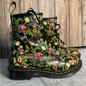 Dr. Martens Black Combat Boots with floral print